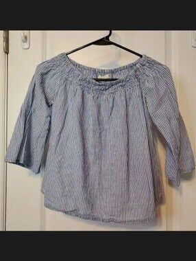 Love Notes Top On/Off Shoulders Striped 100% Cotton Natural Fibers Blouse